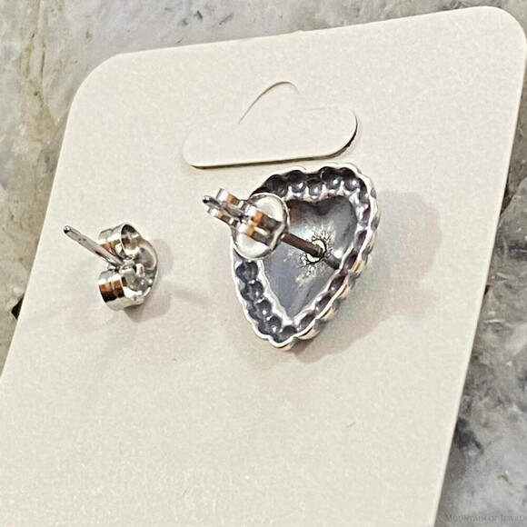 Native American Sterling Silver Heart Shape Stud Earrings For Women - Picture 7 of 9